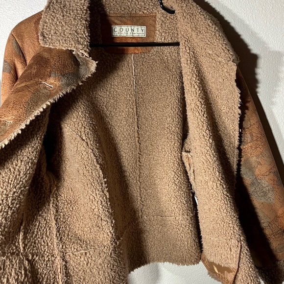 Brown Rose Patterned Teddy Jacket Two Front Pockets‎ Warm Suede Sherpa Style - Picture 9 of 11